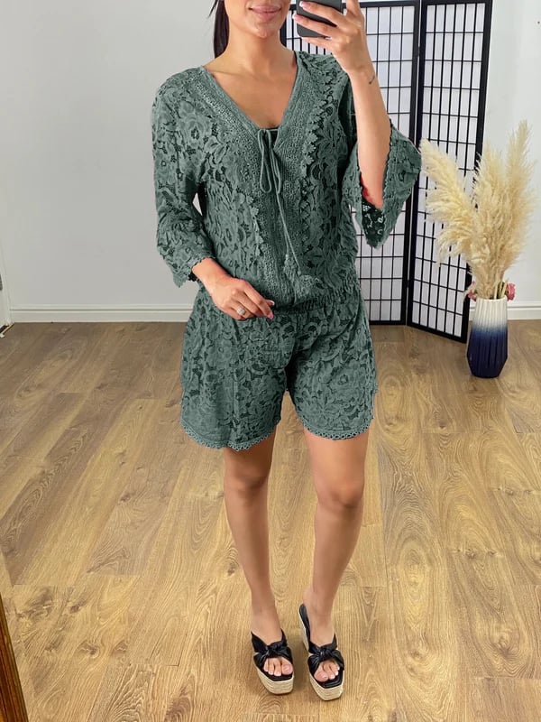 💕Promozione ultimo giorno - 50% DI SCONTO🎁Abito casual corto in pizzo con scollo a V