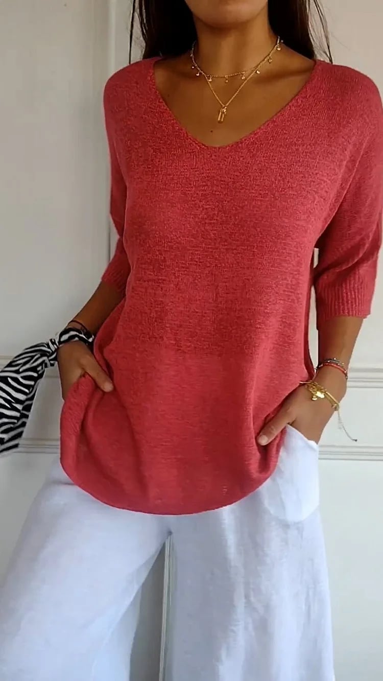 💖ULTIMO GIORNO DI SALDI 50% DI SCONTO🥰Maglia a V in tinta unita