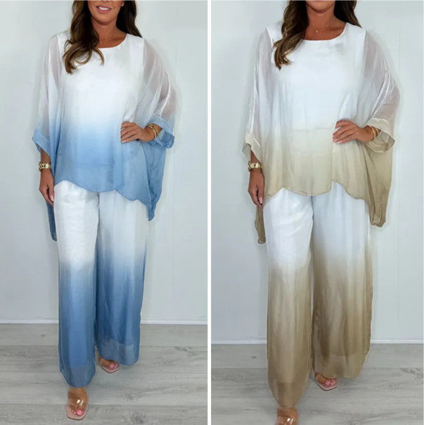 Lockeres, fließendes Oberteil und Hose im Dip-Dye-Mix-Look