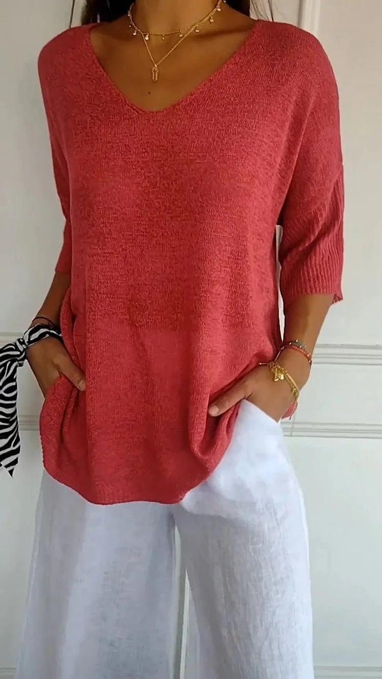 💖ULTIMO GIORNO DI SALDI 50% DI SCONTO🥰Maglia a V in tinta unita