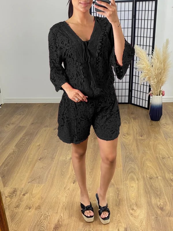 💕Promozione ultimo giorno - 50% DI SCONTO🎁Abito casual corto in pizzo con scollo a V