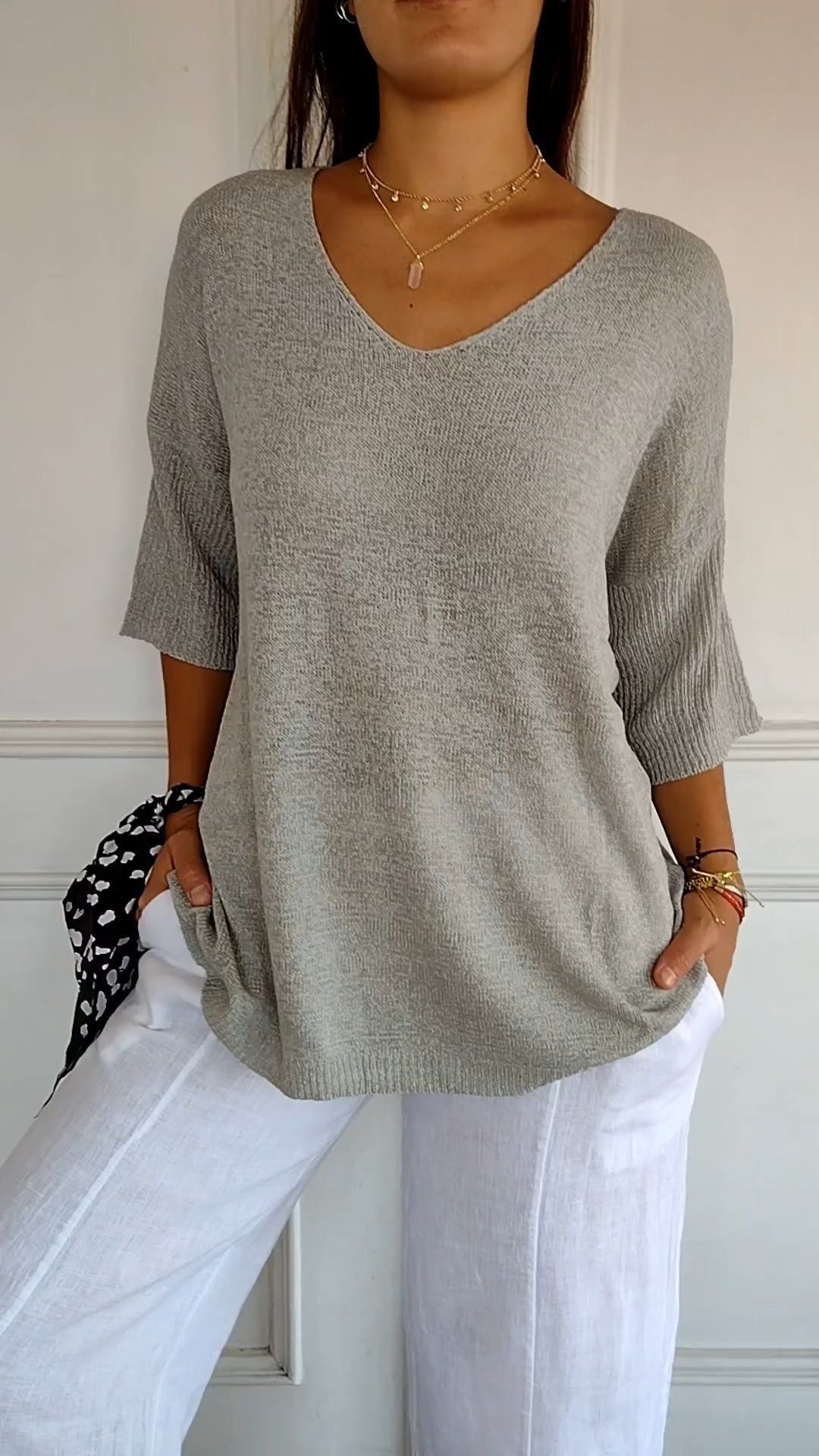 💖ULTIMO GIORNO DI SALDI 50% DI SCONTO🥰Maglia a V in tinta unita