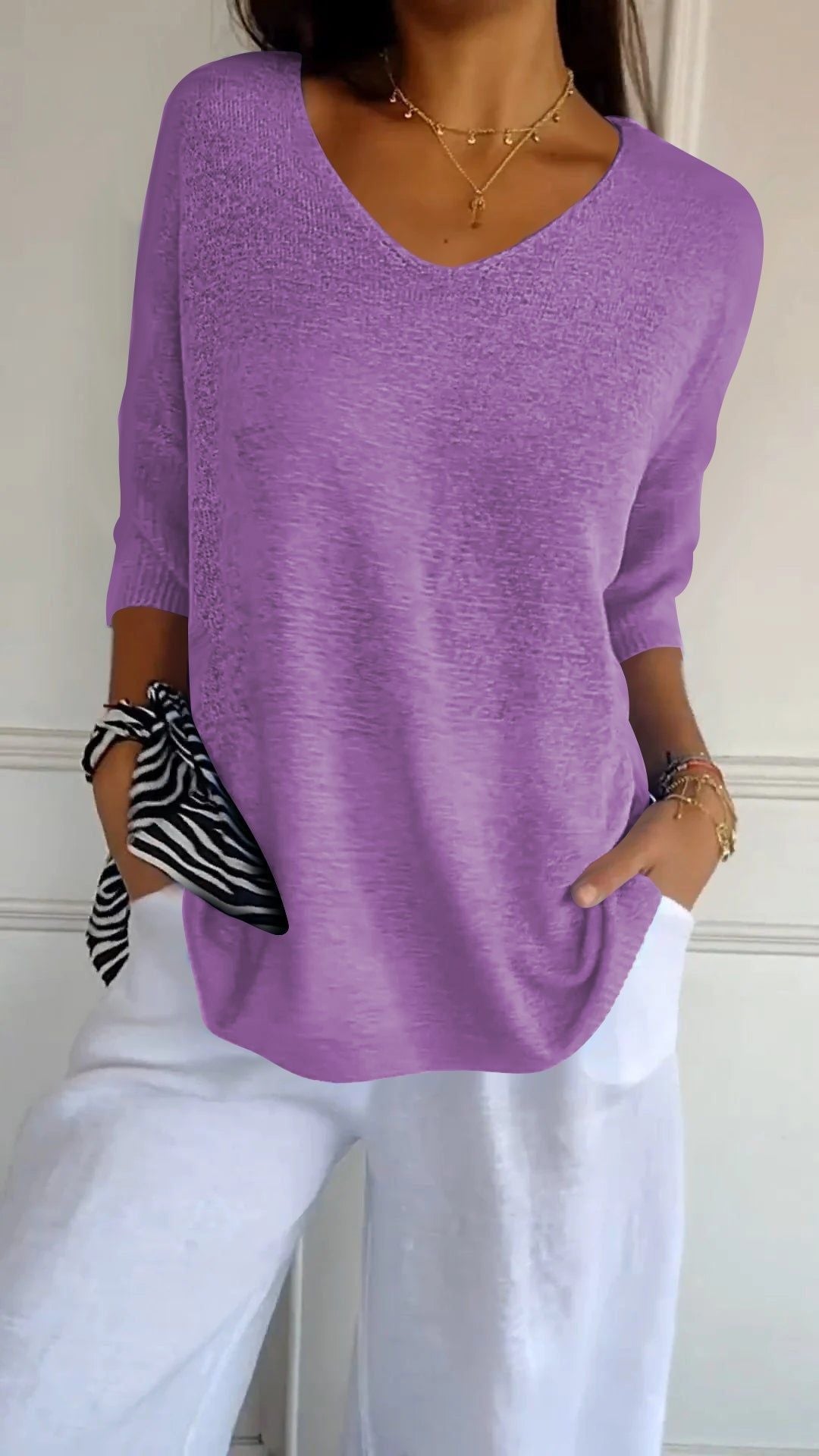 💖ULTIMO GIORNO DI SALDI 50% DI SCONTO🥰Maglia a V in tinta unita