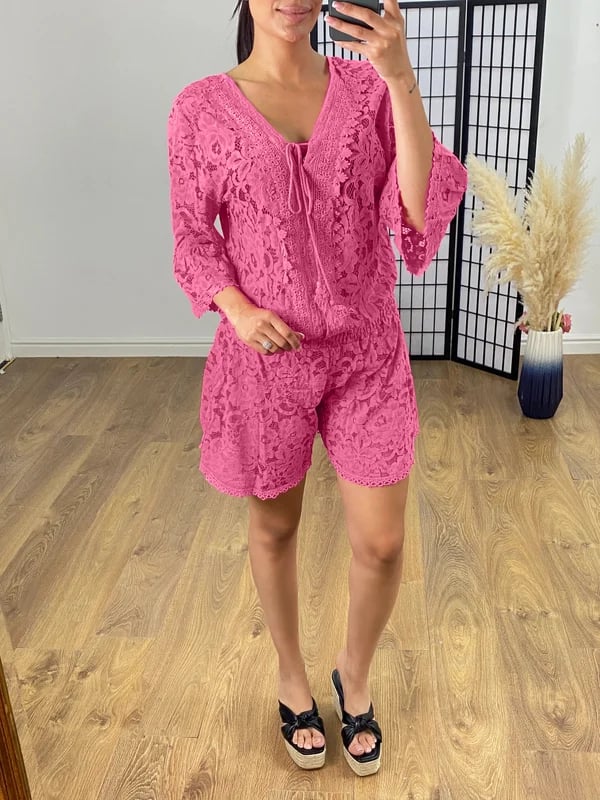 💕Promozione ultimo giorno - 50% DI SCONTO🎁Abito casual corto in pizzo con scollo a V