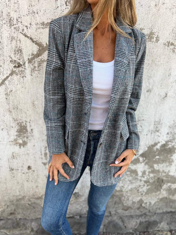 🍂Giacca autunnale con collo a revers, bottoni sottili e motivo scozzese, abito piccolo da donna