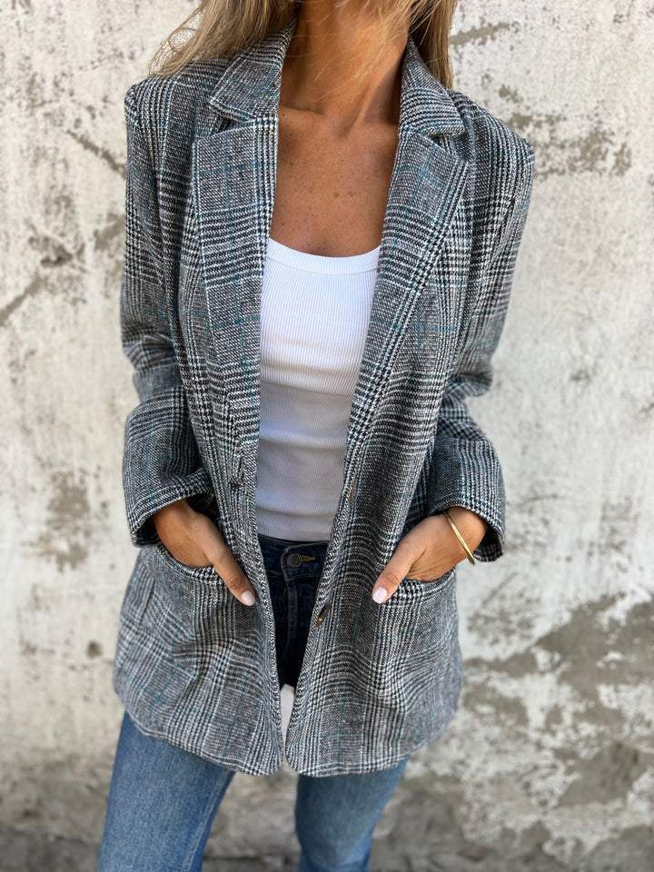 🍂Giacca autunnale con collo a revers, bottoni sottili e motivo scozzese, abito piccolo da donna