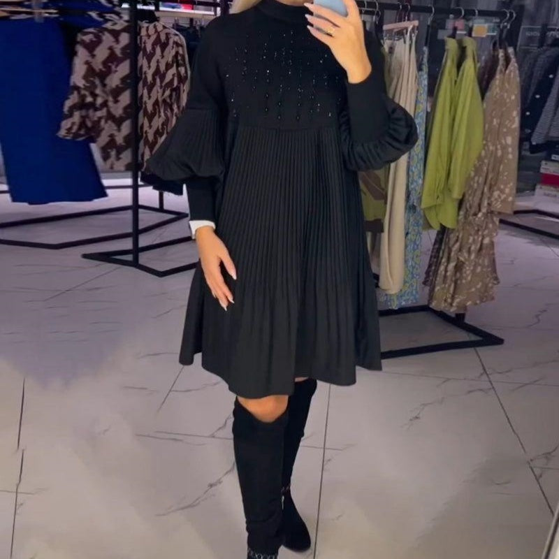 🎉 Ultimo Giorno di Promozione - Sconti del 50% 🎉 🌈👗 Abito da Donna Taglie Forti a Manica Lanterna con Colletto Dritto