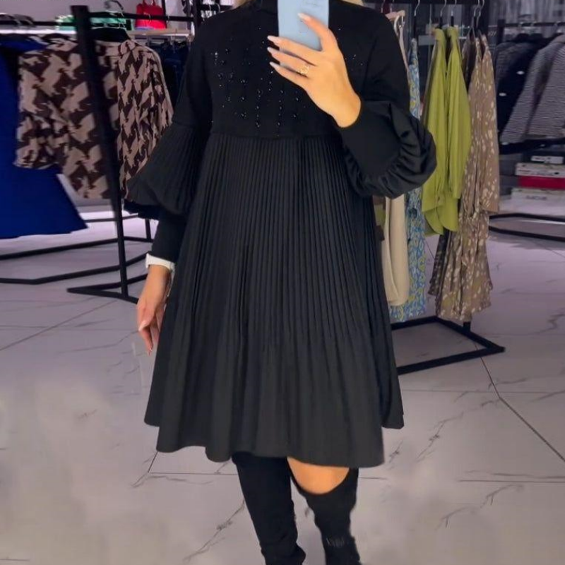 🎉 Ultimo Giorno di Promozione - Sconti del 50% 🎉 🌈👗 Abito da Donna Taglie Forti a Manica Lanterna con Colletto Dritto