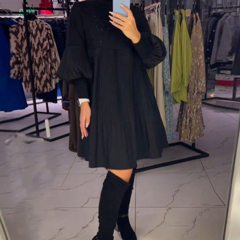 🎉 Ultimo Giorno di Promozione - Sconti del 50% 🎉 🌈👗 Abito da Donna Taglie Forti a Manica Lanterna con Colletto Dritto