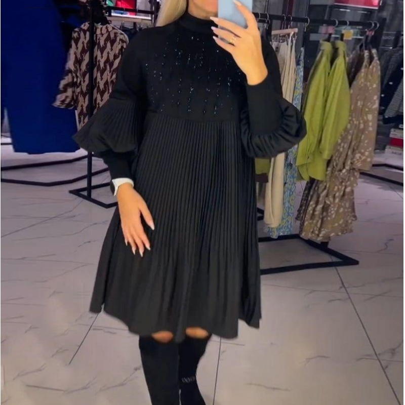 🎉 Ultimo Giorno di Promozione - Sconti del 50% 🎉 🌈👗 Abito da Donna Taglie Forti a Manica Lanterna con Colletto Dritto