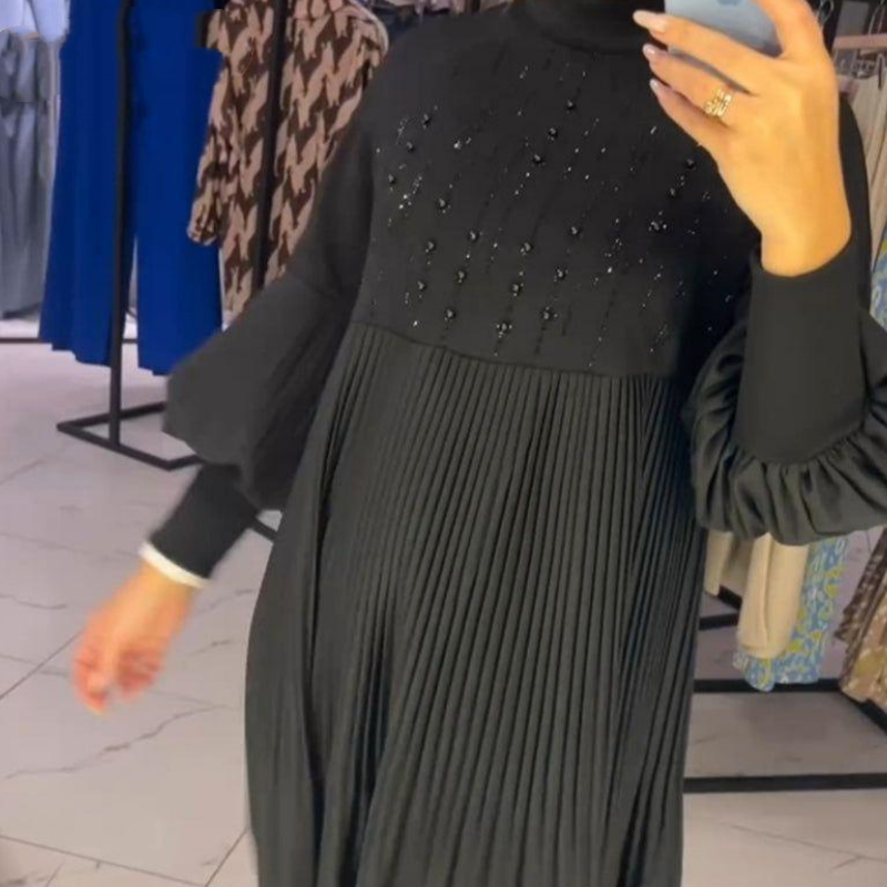 🎉 Ultimo Giorno di Promozione - Sconti del 50% 🎉 🌈👗 Abito da Donna Taglie Forti a Manica Lanterna con Colletto Dritto