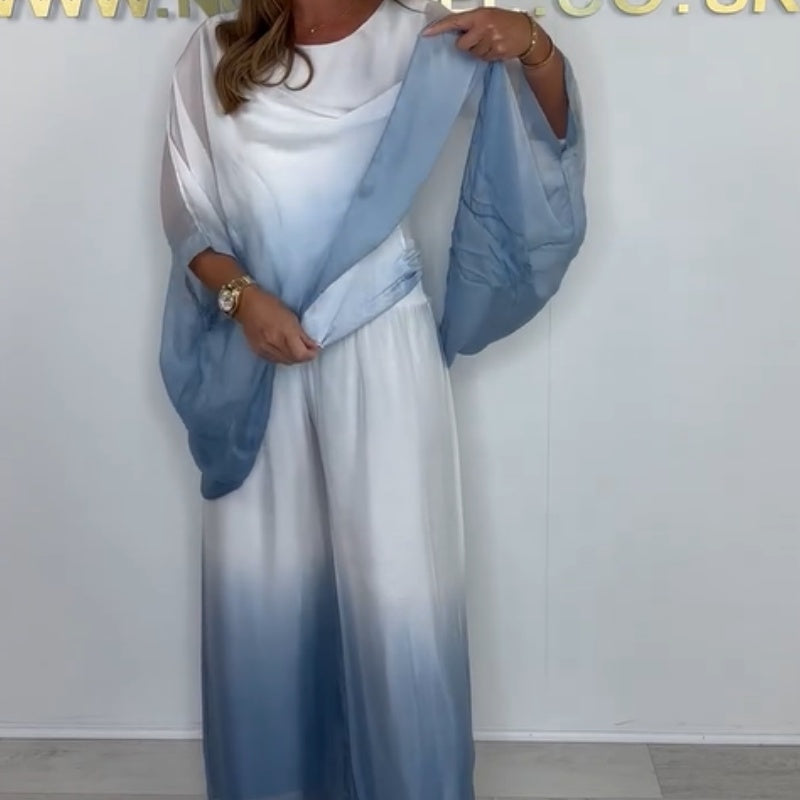 Lockeres, fließendes Oberteil und Hose im Dip-Dye-Mix-Look