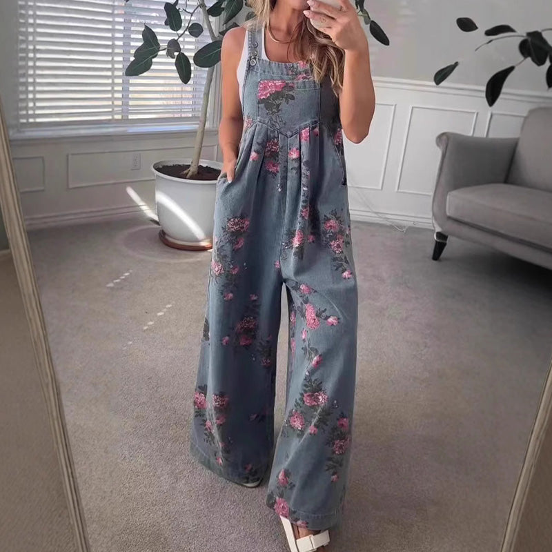 Tuta in jeans stampata casual da donna