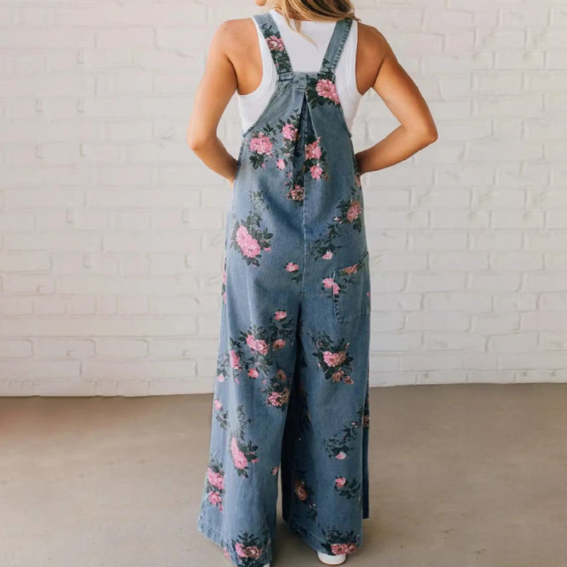 Tuta in jeans stampata casual da donna