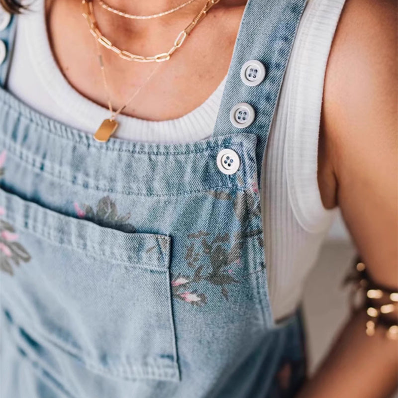 Tuta in jeans stampata casual da donna