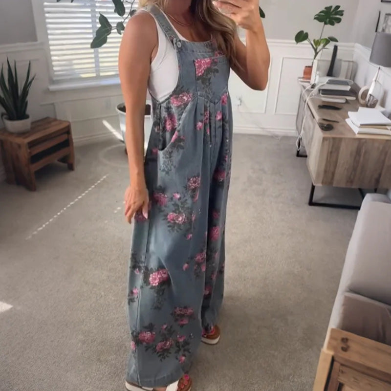 Tuta in jeans stampata casual da donna