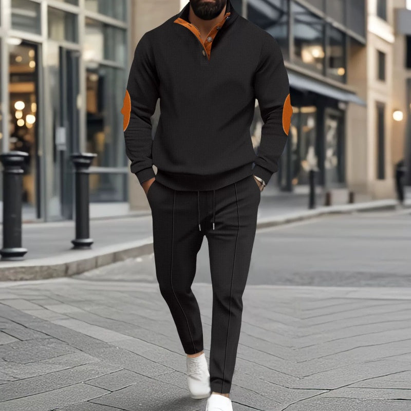 Herren lässiges Set aus Strick-Sweatshirt mit Halbzipper und Hose