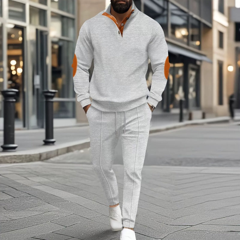 Herren lässiges Set aus Strick-Sweatshirt mit Halbzipper und Hose