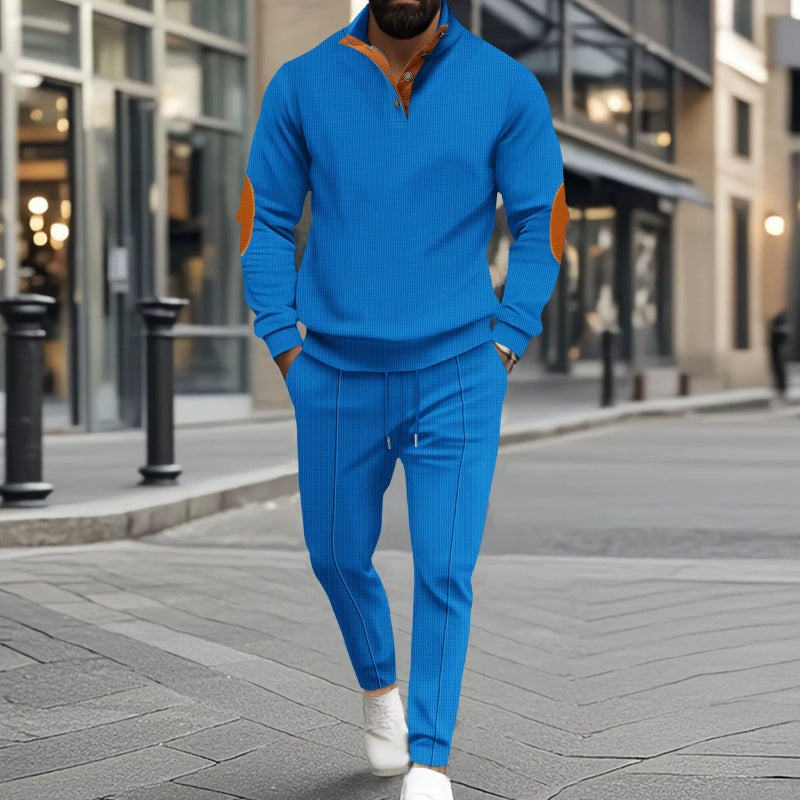 Herren lässiges Set aus Strick-Sweatshirt mit Halbzipper und Hose