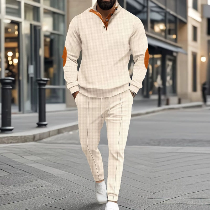 Herren lässiges Set aus Strick-Sweatshirt mit Halbzipper und Hose