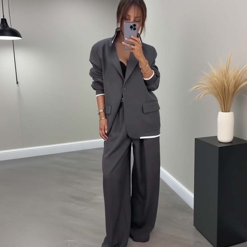 ⏰ SVENDITA FLASH SCONTO DEL 50% 🔥 Set 2 pezzi da donna composto da blazer a maniche lunghe e pantaloni a gamba larga