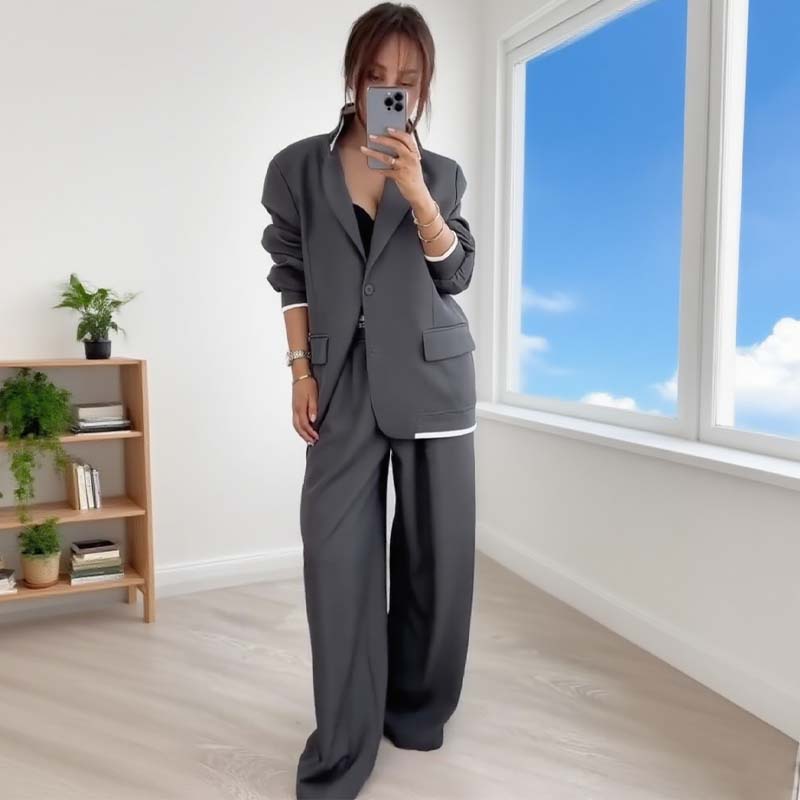 ⏰ SVENDITA FLASH SCONTO DEL 50% 🔥 Set 2 pezzi da donna composto da blazer a maniche lunghe e pantaloni a gamba larga