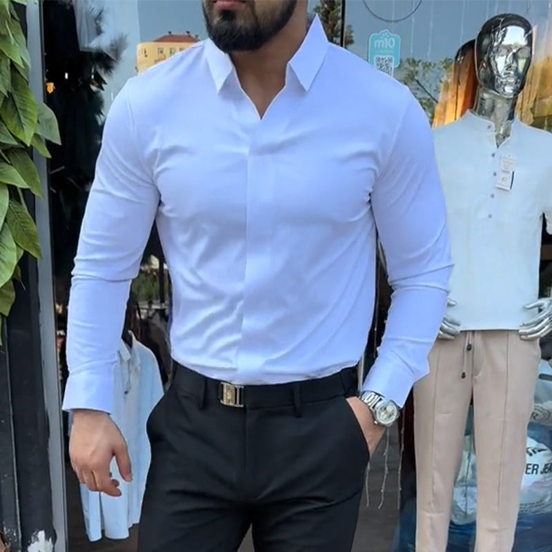 ⏳Collezione Autunno Limited Edition💥Camicia casual slim fit tinta unita da uomo