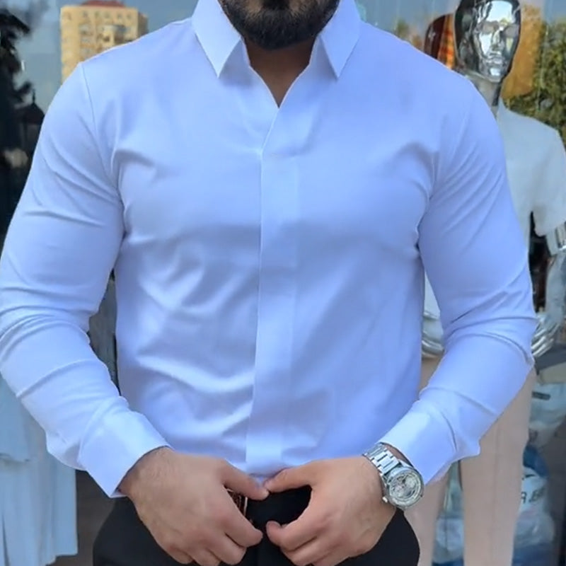 ⏳Collezione Autunno Limited Edition💥Camicia casual slim fit tinta unita da uomo