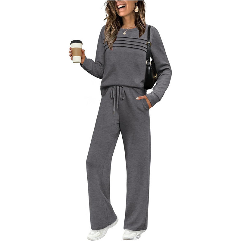 Set donna top girocollo e pantaloni con couliss