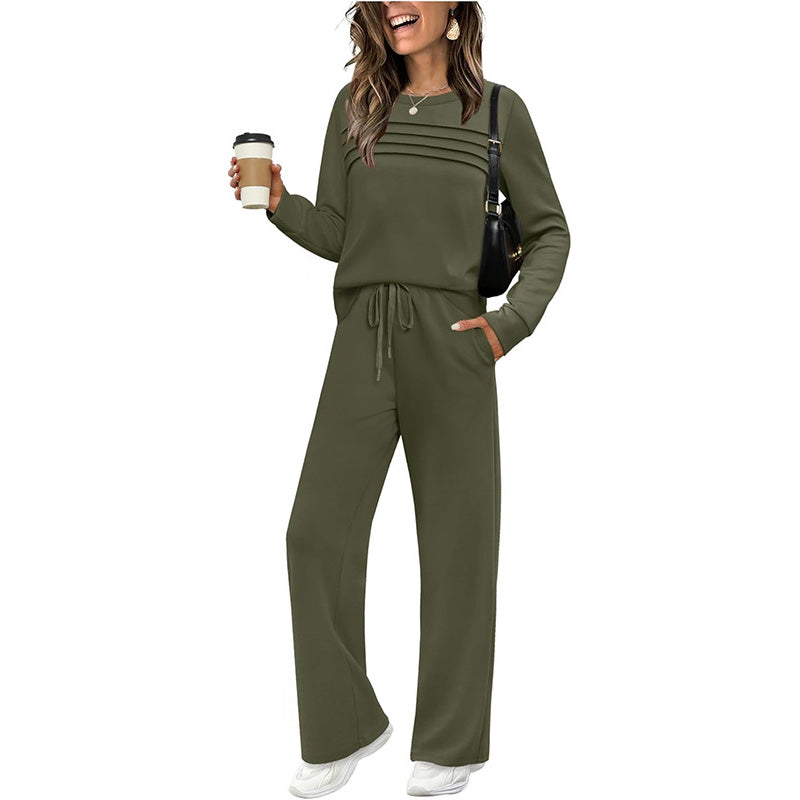 Set donna top girocollo e pantaloni con couliss