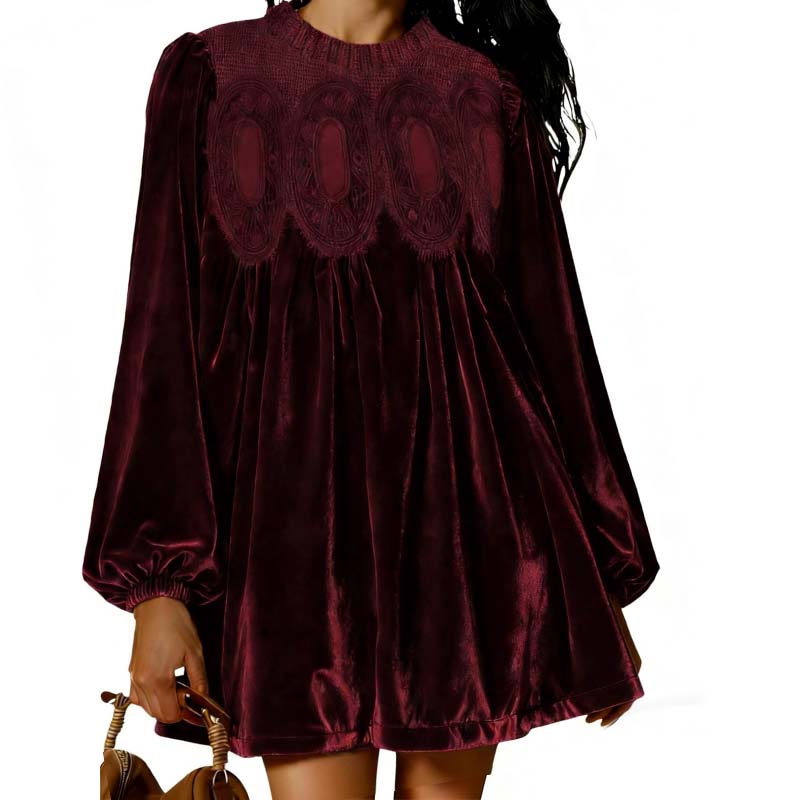 📢📢Sconto del 50%! Abito tunica vintage con pizzo – Silhouette A-line, maniche a sbuffo ed eleganza senza tempo 💚✨