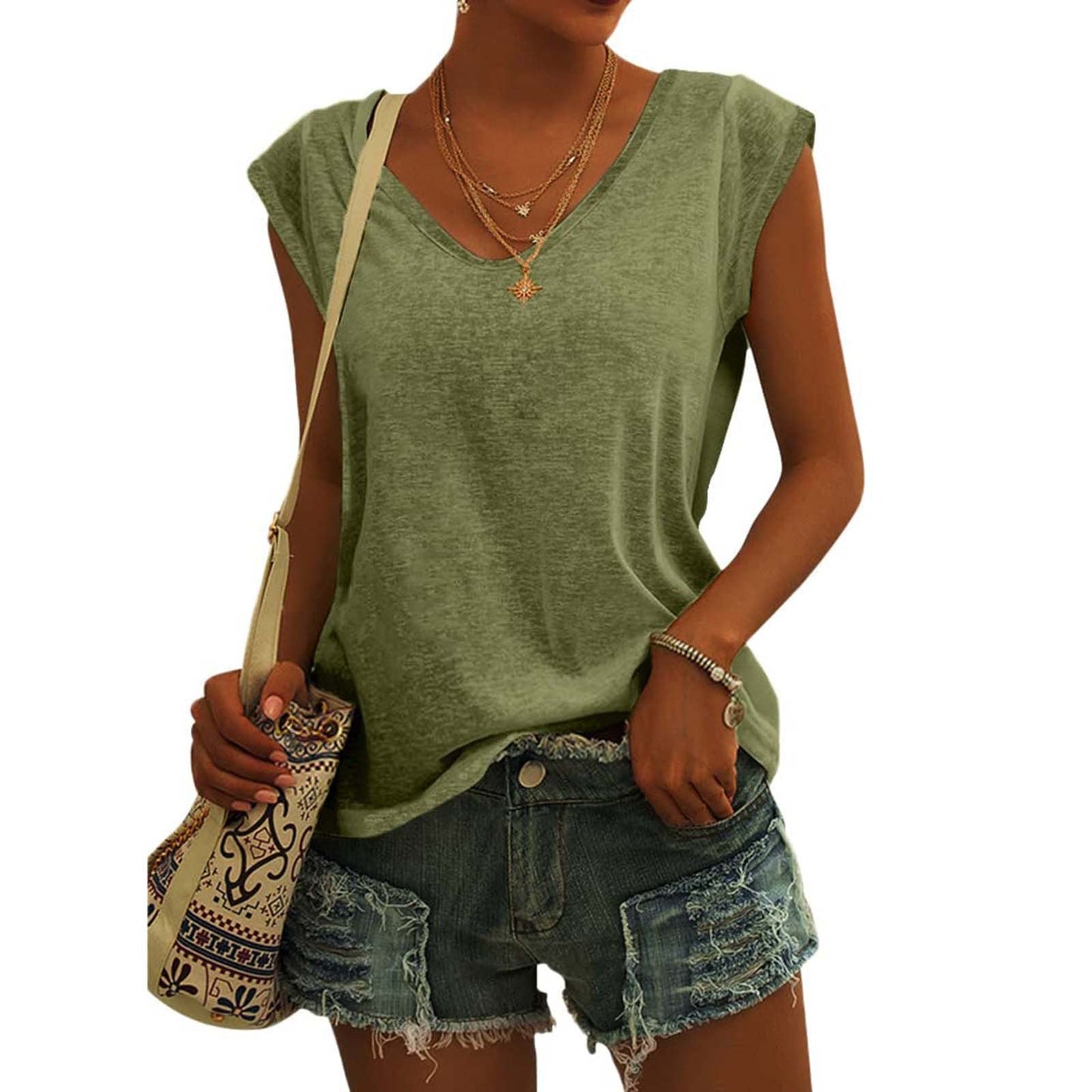 Canotta casual con scollo a V e vestibilità ampia da donna