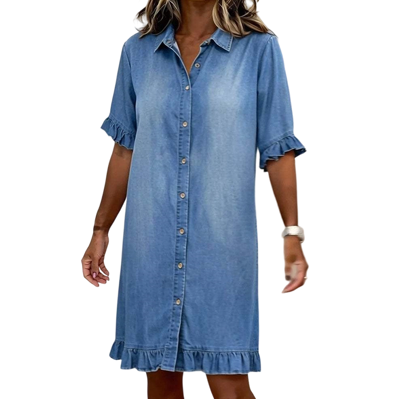 👗Abito a camicia in denim ampio con volant【Un abito che vale davvero la pena ordinare】