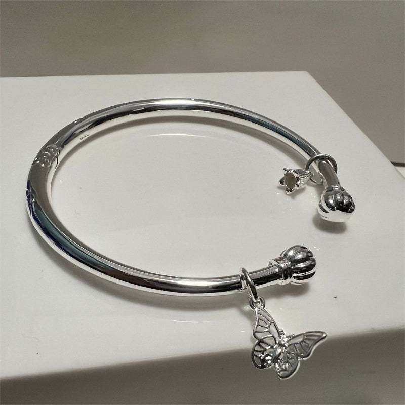 ⌛Oferta por tempo limitado – Pulseira rígida vintage com motivo floral prateado