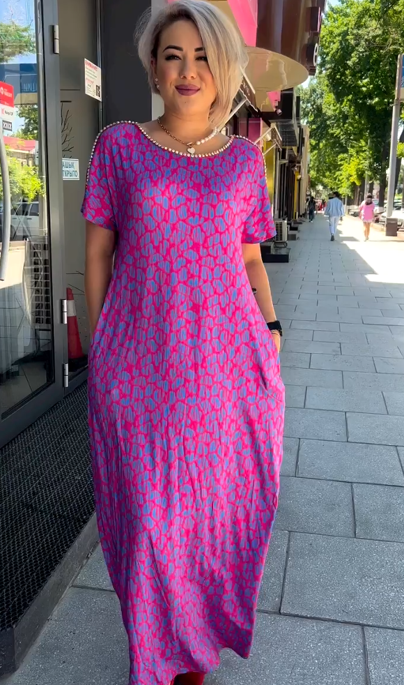 🔥50% DI SCONTO🔥Abito con stampa floreale rosa e viola con scollo a diamante