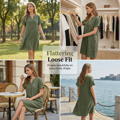 🏖️Summer Hot Sale 60% OFF🏝️👗Women's V-Neck Tunic Dress – Relaxed Fit, Pockets & Breathable
