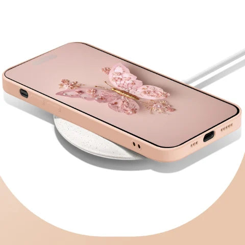 Platte 3D-vlinderpatroon glazen hoes compatibel met iPhone-6