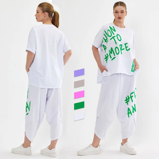 Zweiteiliges T-Shirt und Hose für lässige Frauen
