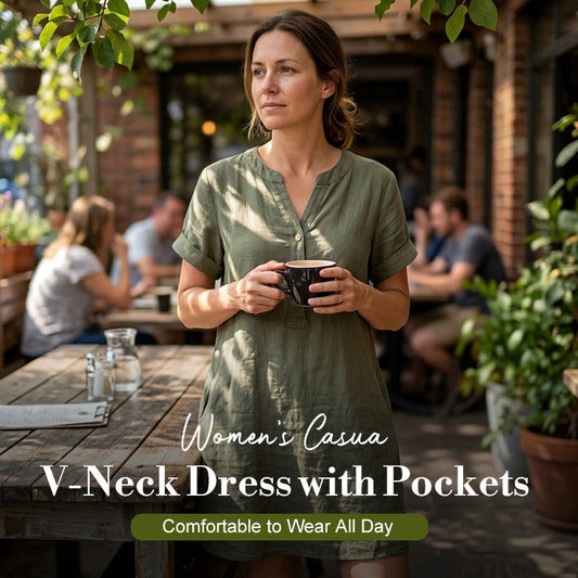 🏖️Summer Hot Sale 60% OFF🏝️👗Women's V-Neck Tunic Dress – Relaxed Fit, Pockets & Breathable