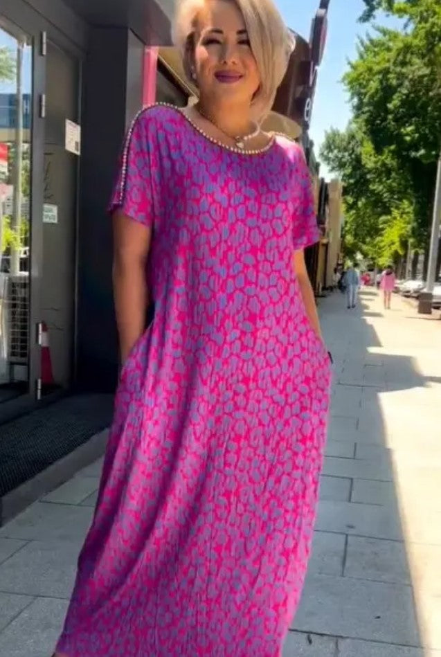 🔥50% DI SCONTO🔥Abito con stampa floreale rosa e viola con scollo a diamante