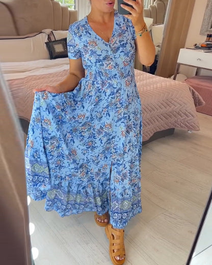 📢📢50% DE DESCONTO!!⏰Vestido com estampa floral e decote em V