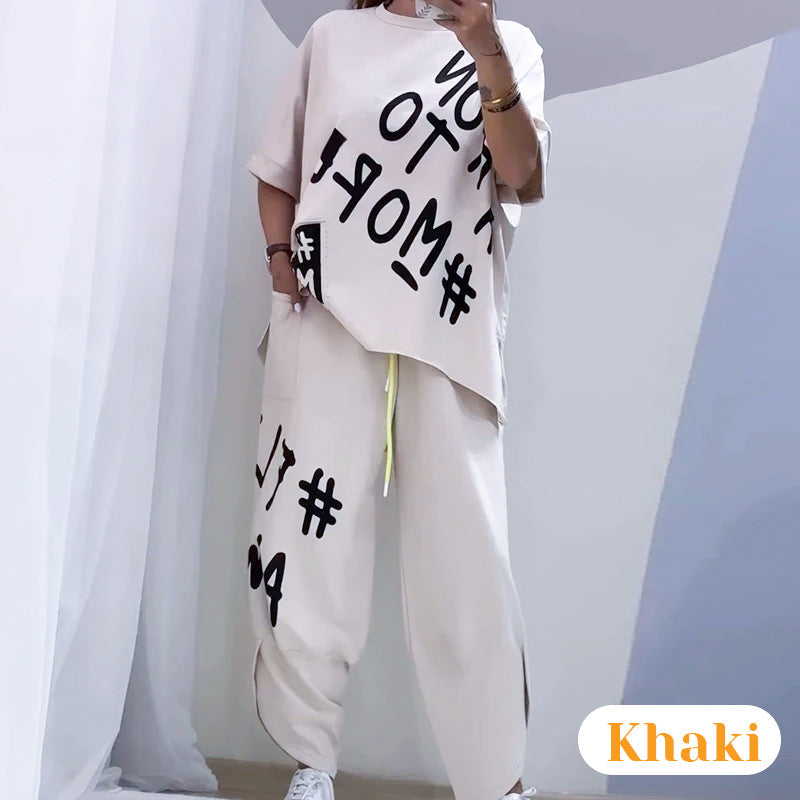 Zweiteiliges T-Shirt und Hose für lässige Frauen