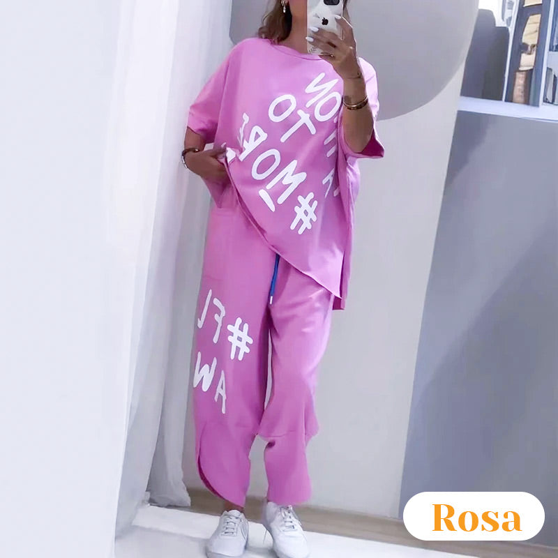 Zweiteiliges T-Shirt und Hose für lässige Frauen