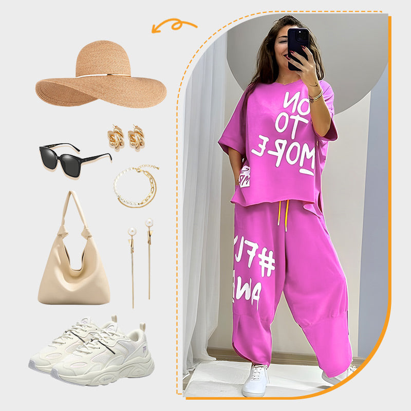 Zweiteiliges T-Shirt und Hose für lässige Frauen