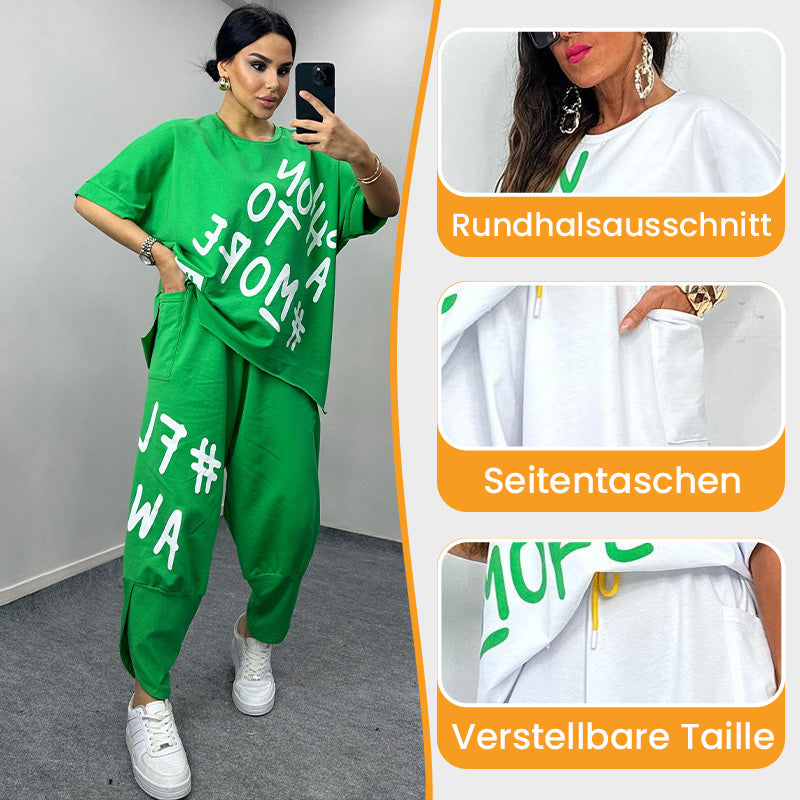 Zweiteiliges T-Shirt und Hose für lässige Frauen