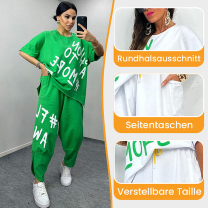 Zweiteiliges T-Shirt und Hose für lässige Frauen