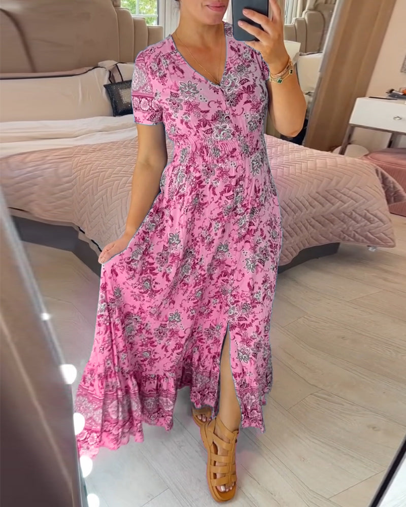 📢📢50% DE DESCONTO!!⏰Vestido com estampa floral e decote em V