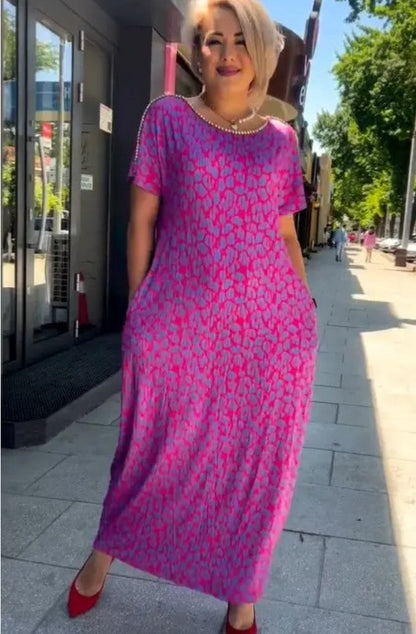 🔥50% DI SCONTO🔥Abito con stampa floreale rosa e viola con scollo a diamante