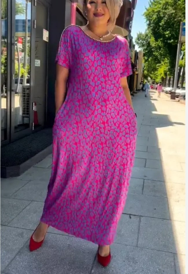 🔥50% DI SCONTO🔥Abito con stampa floreale rosa e viola con scollo a diamante