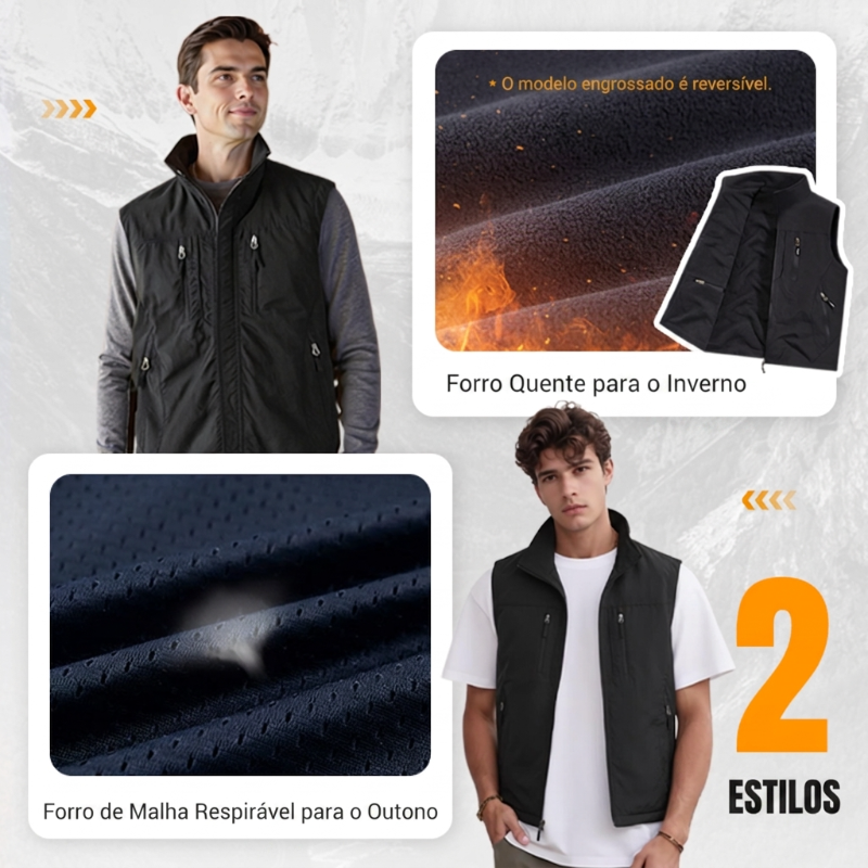 ⏰Promoção por tempo limitado: 49% de desconto🔥🧥Jaqueta sem mangas oversized masculina com bolsos